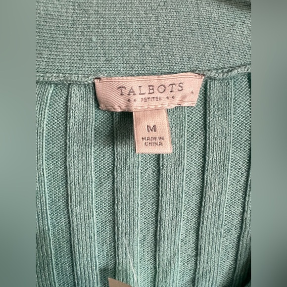 Talbots Aqua Ribbed Button-Up Cardigan - Picture 2 of 9